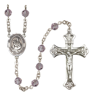 Sterling Silver 6mm Austrian Crystal Virgen del Carmen Rosary in Light Amethyst