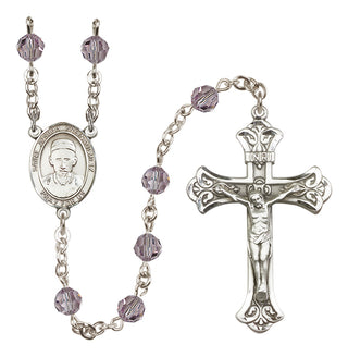 Sterling Silver 6mm Austrian Crystal Saint Joseph Freinademetz Rosary in Light Amethyst