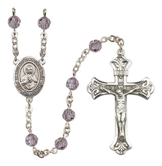 Sterling Silver 6mm Austrian Crystal Corazon Inmaculado de Maria Rosary in Light Amethyst