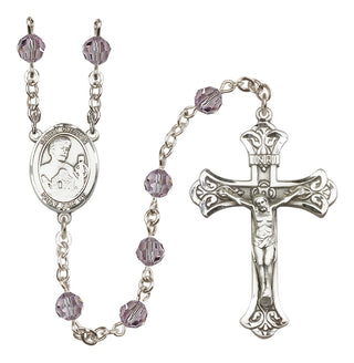 Sterling Silver 6mm Austrian Crystal Saint Kieran Rosary in Light Amethyst