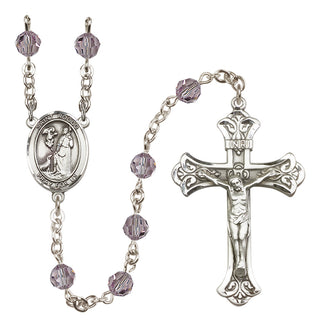 Sterling Silver 6mm Austrian Crystal Saint Rocco Rosary in Light Amethyst