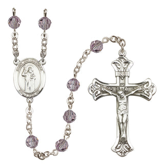 Sterling Silver 6mm Austrian Crystal Saint Columbkille Rosary in Light Amethyst