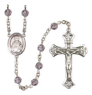 Sterling Silver 6mm Austrian Crystal Saint Gerald Rosary in Light Amethyst