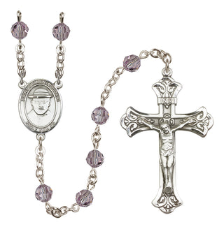 Sterling Silver 6mm Austrian Crystal Saint Damien of Molokai Rosary in Light Amethyst