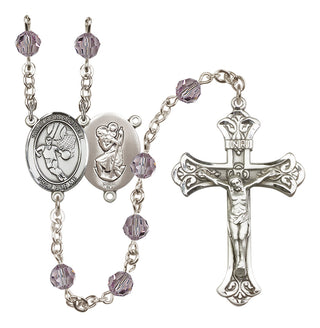 Sterling Silver 6mm Austrian Crystal Saint Christopher/Basketball Rosary in Light Amethyst