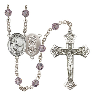 Sterling Silver 6mm Austrian Crystal Saint Christopher/Soccer Rosary in Light Amethyst