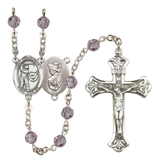 Sterling Silver 6mm Austrian Crystal Saint Christopher/Golf Rosary in Light Amethyst