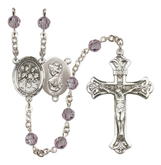 Sterling Silver 6mm Austrian Crystal Saint Christopher / Choir Rosary in Light Amethyst
