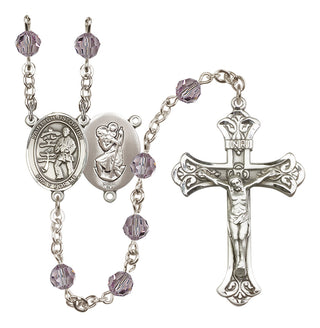 Sterling Silver 6mm Austrian Crystal Saint Christopher / Karate Rosary in Light Amethyst