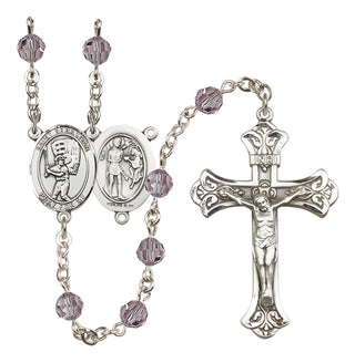 Sterling Silver 6mm Austrian Crystal Saint Sebastian / Baseball Rosary in Light Amethyst