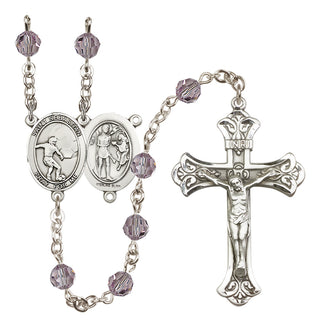 Sterling Silver 6mm Austrian Crystal Saint Sebastian / Soccer Rosary in Light Amethyst