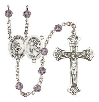 Sterling Silver 6mm Austrian Crystal Saint Sebastian / Tennis Rosary in Light Amethyst