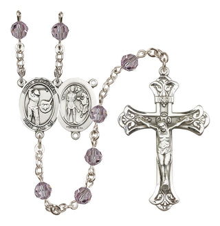 Sterling Silver 6mm Austrian Crystal Saint Sebastian / Golf Rosary in Light Amethyst