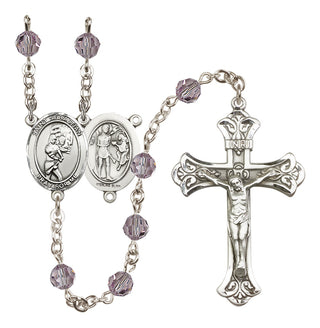 Sterling Silver 6mm Austrian Crystal Saint Sebastian/Softball Rosary in Light Amethyst