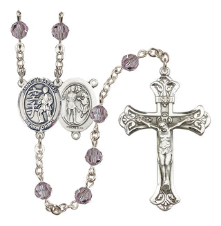 Sterling Silver 6mm Austrian Crystal Saint Sebastian/Karate Rosary in Light Amethyst