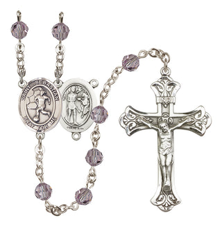 Sterling Silver 6mm Austrian Crystal Saint Sebastian/Soccer-Women Rosary in Light Amethyst