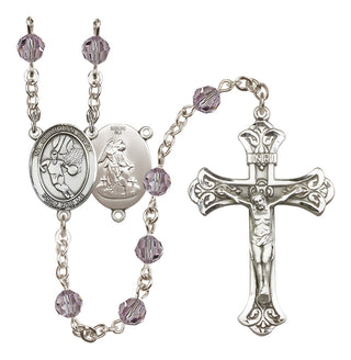 Sterling Silver 6mm Austrian Crystal Guardian Angel/Basketball Rosary in Light Amethyst