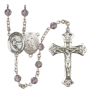 Sterling Silver 6mm Austrian Crystal Guardian Angel/Hockey Rosary in Light Amethyst