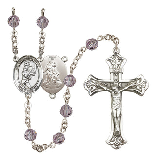 Sterling Silver 6mm Austrian Crystal Guardian Angel/Softball Rosary in Light Amethyst