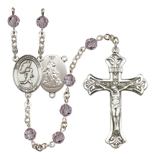 Sterling Silver 6mm Austrian Crystal Guardian Angel/Track&Field-Men Rosary in Light Amethyst