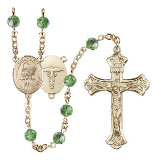 14 Karat Gold-Filled 6mm Austrian Crystal Saint Agatha / Nurse Rosary in Peridot