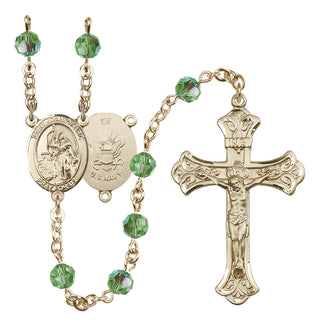 14 Karat Gold-Filled 6mm Austrian Crystal Saint Joan of Arc / Navy Rosary in Peridot