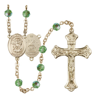 14 Karat Gold-Filled 6mm Austrian Crystal Saint Michael / Air Force Rosary in Peridot