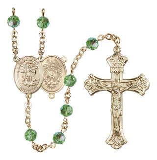 14 Karat Gold-Filled 6mm Austrian Crystal Saint Michael the Archangel/Policeman Rosary in Peridot