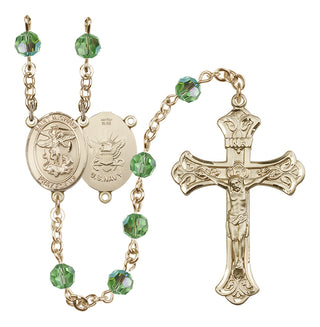 14 Karat Gold-Filled 6mm Austrian Crystal Saint Michael / Navy Rosary in Peridot