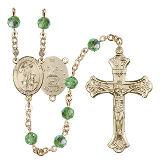 14 Karat Gold-Filled 6mm Austrian Crystal Guardian Angel / Air Force Rosary in Peridot