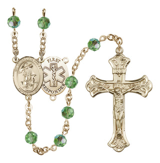 14 Karat Gold-Filled 6mm Austrian Crystal Guardian Angel/1st Responders Rosary in Peridot