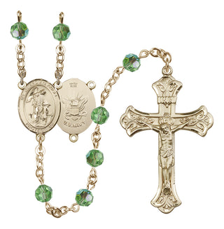 14 Karat Gold-Filled 6mm Austrian Crystal Guardian Angel / Navy Rosary in Peridot