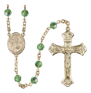 14 Karat Gold-Filled 6mm Austrian Crystal Saint Leo the Great Rosary in Peridot