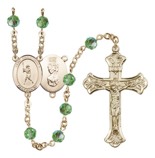 14 Karat Gold-Filled 6mm Austrian Crystal Saint Christopher/Baseball Rosary in Peridot