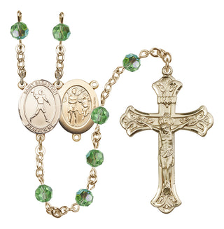 14 Karat Gold-Filled 6mm Austrian Crystal Saint Sebastian/Football Rosary in Peridot