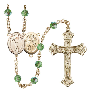 14 Karat Gold-Filled 6mm Austrian Crystal Saint Sebastian/Golf Rosary in Peridot