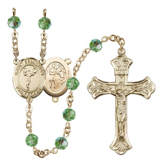 14 Karat Gold-Filled 6mm Austrian Crystal Saint Sebastian/Cheerleading Rosary in Peridot