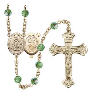 14 Karat Gold-Filled 6mm Austrian Crystal Saint Sebastian/Wrestling Rosary in Peridot