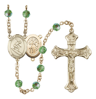 14 Karat Gold-Filled 6mm Austrian Crystal Saint Sebastian/Surfing Rosary in Peridot