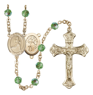 14 Karat Gold-Filled 6mm Austrian Crystal Saint Sebastian/Track & Field Rosary in Peridot