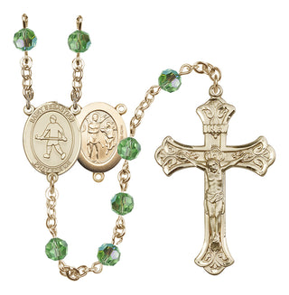 14 Karat Gold-Filled 6mm Austrian Crystal Saint Sebastian/Field Hockey Rosary in Peridot