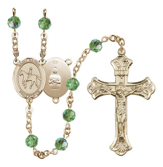 14 Karat Gold-Filled 6mm Austrian Crystal Saint Kateri/Equestrian Rosary in Peridot