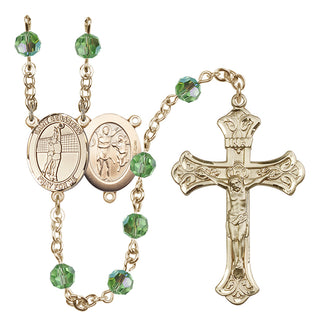 14 Karat Gold-Filled 6mm Austrian Crystal Saint Sebastian / Volleyball Rosary in Peridot