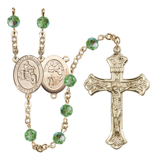14 Karat Gold-Filled 6mm Austrian Crystal Saint Sebastian / Motorcycle Rosary in Peridot