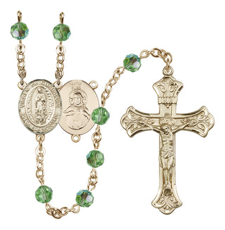 14 Karat Gold-Filled 6mm Austrian Crystal Virgen de Guadalupe Rosary in Peridot