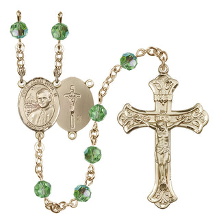 14 Karat Gold-Filled 6mm Austrian Crystal Saint John Paul II Rosary in Peridot