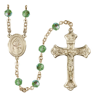 14 Karat Gold-Filled 6mm Austrian Crystal Blessed Caroline Gerhardinger Rosary in Peridot