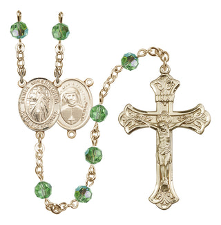 14 Karat Gold-Filled 6mm Austrian Crystal Divina Misericordia Rosary in Peridot