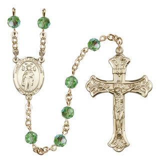 14 Karat Gold-Filled 6mm Austrian Crystal Saint Ivo of Kelmartin Rosary in Peridot