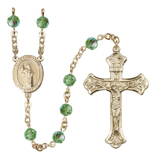 14 Karat Gold-Filled 6mm Austrian Crystal Saint Columbkille Rosary in Peridot